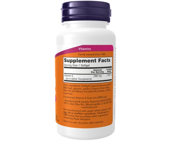 Now Foods Vitamin E-400 (Mixed tocopherols), 100 softgel kapslí, složení