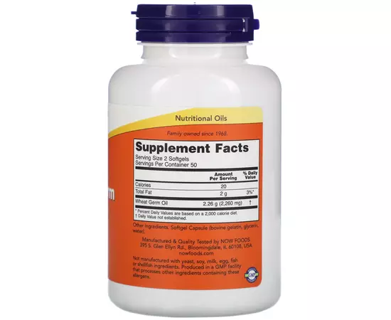 Now Foods, Wheat Germ Oil (olej z pšeničných klíčků), 1 130 mg, 100 softgel kapslí_Slozeni