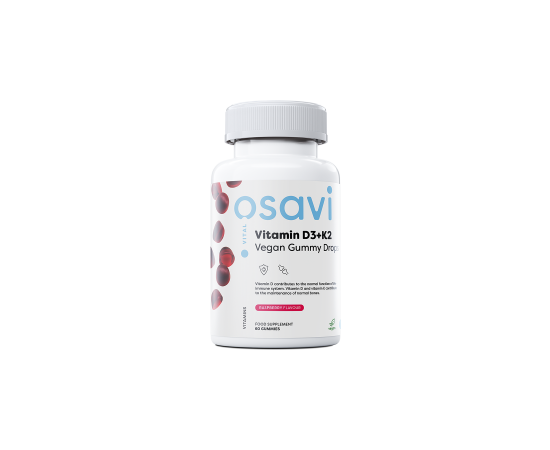 Osavi, Vitamin D3 + K2 Vegan Gummy Drops, Malina, 60 gummies